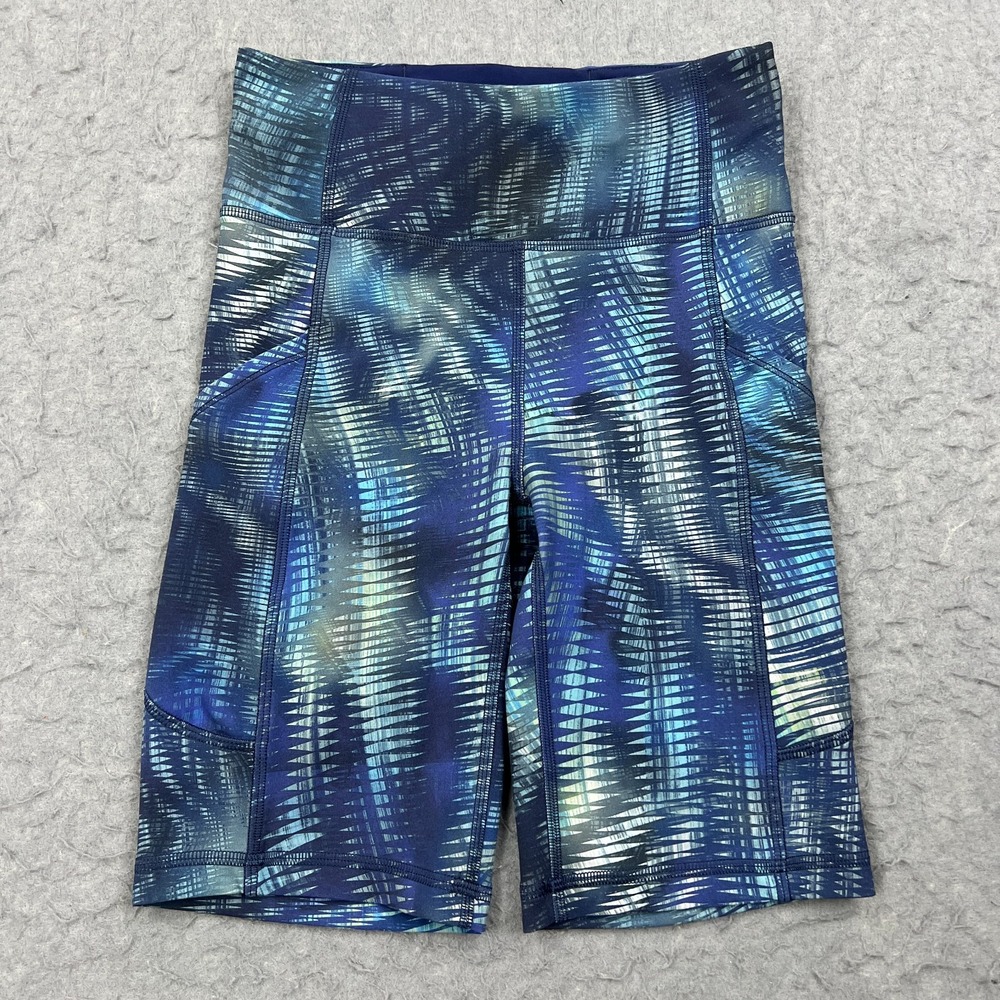 Lululemon Biker Shorts Women's 2 Blue Multi Invigorate High-Rise Short 8" W7BH5S